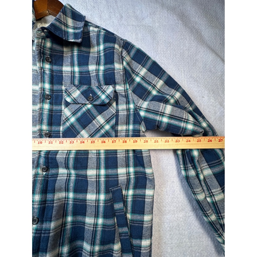 Jack South New York Mens Plaid Sherpa Lined Flannel Shirt Jacket Blue Green S - Picture 4 of 6